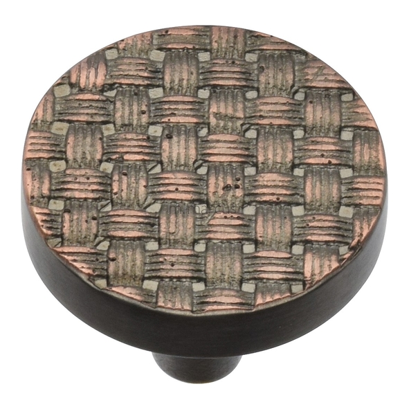 C3675 32-AC • 32 x 26mm • Aged Copper • Heritage Brass Round Weave Cabinet Knob